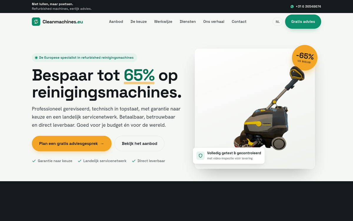 Schermafbeelding van Cleanmachines.eu op desktop