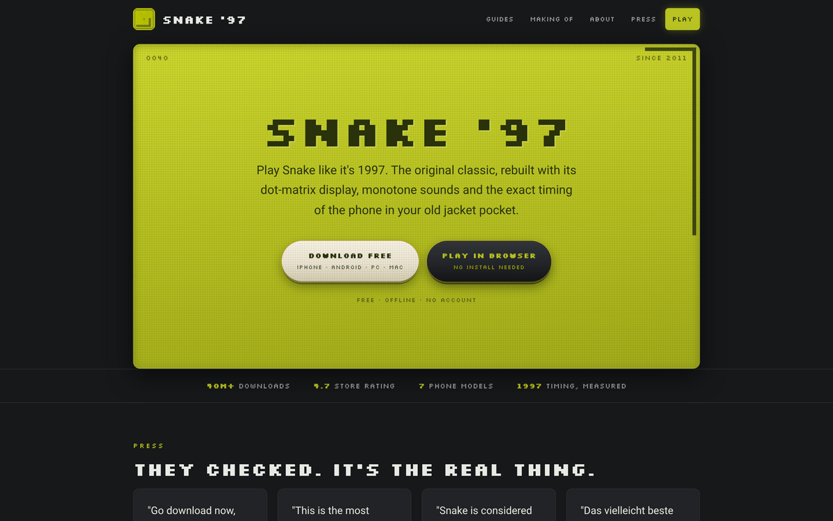 Schermafbeelding van Snake '97 op desktop